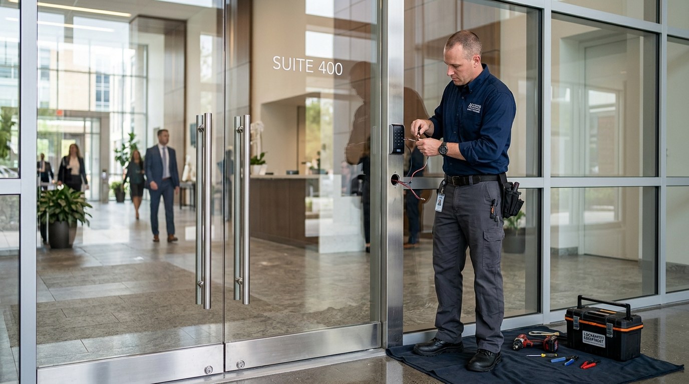 Commercial locksmith access control installation in Belmont